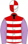 RED, White hoops, Mauve sleeves, White and Red quartered cap