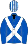 Royal Blue, White cross belts, striped cap