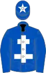 Royal blue, white cross of lorraine, royal blue cap, white star
