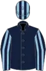 Dark blue, light blue striped sleeves, striped cap