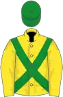 Yellow, green cross belts, yellow sleeves, green cap