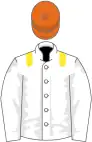 White, yellow epaulettes, white sleeves, orange cap