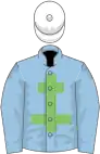 Light blue, light green cross of lorraine, white cap