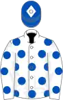 White, royal blue spots, royal blue cap, white diamond