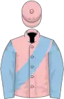 Pink, light blue sash and sleeves