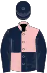Pink and dark blue (quartered), dark blue sleeves and cap