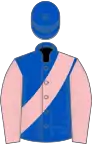Royal blue, pink sash and sleeves