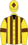 Yellow, brown stripes and armlets, yellow cap, brown diamond