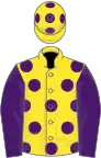 Yellow, purple spots, sleeves and spots on cap