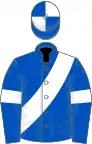 Royal blue, white sash and armlets, quartered cap