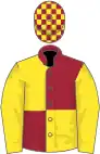 Maroon and yellow (quartered), yellow sleeves, check cap