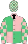 Pink and emerald green quartered, check sleeves and cap