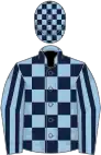 Light blue and dark blue check, striped sleeves