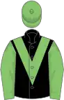 Black, light green chevron and sleeves, light green cap