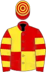 RED and YELLOW QUARTERED, hooped sleeves and cap