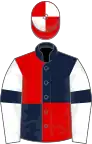 Dark blue and red (quartered), white sleeves, dark blue armlets, red and white quartered cap