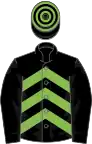 BLACK and LIGHT GREEN CHEVRONS, black sleeves, hooped cap