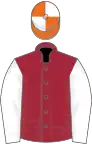 Maroon, white sleeves, orange and white quartered cap