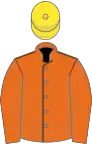 Orange, brown seams on body, yellow cap