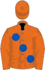 Orange, large blue spots