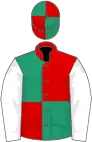Red and emerald green (quartered), white sleeves, emerald green and red quartered cap