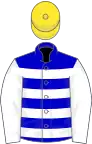 Blue and white hoops, white sleeves, yellow cap