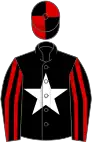 Black, white star, black and red striped sleeves, quartered cap