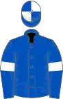 Royal blue, white armlets, quartered cap