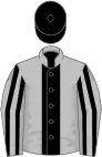 Silver, black panel, black stripes on sleeves, black cap