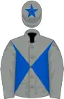 Grey and royal blue diabolo, grey sleeves, grey cap, royal blue star