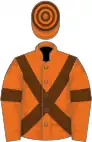 Orange, brown cross-belts and armlets, hooped cap