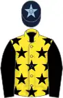 Yellow, black stars, black sleeves, dark blue cap, light blue star