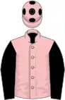PINK, black sleeves, pink cap, black spots