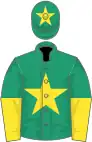 Emerald green, yellow star, halved sleeves and star on cap