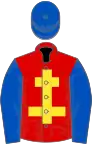 RED, yellow cross of lorraine, royal blue sleeves and cap