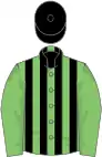 Light green and black stripes, light green sleeves, black cap