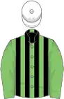 Light green and black stripes, light green sleeves, white cap