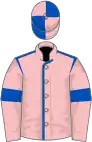 Pink, royal blue seams and armlets, quartered cap
