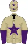 Beige, purple star, halved sleeves, stars on cap