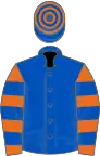 Royal blue, orange and royal blue hooped sleeves, royal blue and orange hooped cap