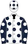 White, dark blue spots, dark blue sleeves, white spots