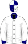 White, navy blue collar and cuffs, quartered cap
