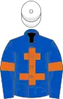 Royal blue, orange cross of lorraine and armlets, white cap