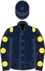 Dark blue, yellow epaulettes, yellow spots on sleeves, dark blue cap