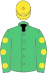 Emerald green, yellow spots on sleeves, yellow cap