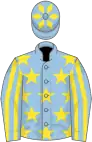 Light blue, yellow stars, striped sleeves, light blue cap, yellow diamonds