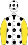 White, black spots, yellow sleeves