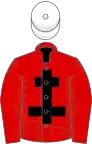 Red, black cross of lorraine, white cap