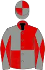 Red and grey (quartered), grey and red diabolo on sleeves, quartered cap