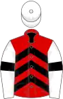 Red, black chevrons, white sleeves, black armlets, white cap